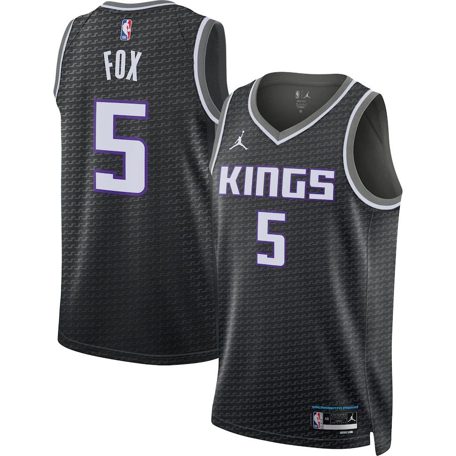 Men Sacramento Kings #5 De Aaron Fox Jordan Brand Black 2022-23 Statement Edition Swingman NBA Jersey->customized nba jersey->Custom Jersey